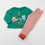 '#Santa Squad' Christmas Monsters Green & Red Striped Pyjamas - Boys/Girls 2-3 Years