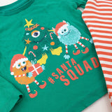 '#Santa Squad' Christmas Monsters Green & Red Striped Pyjamas - Boys/Girls 2-3 Years