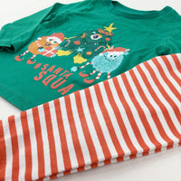 '#Santa Squad' Christmas Monsters Green & Red Striped Pyjamas - Boys/Girls 2-3 Years