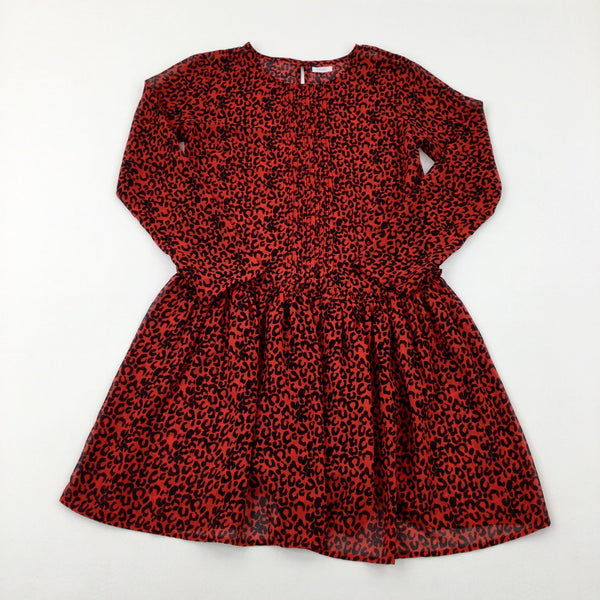 Animal Print Red & Black See Through Dress - Girls 11-12 Years