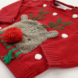 Rudolph Appliqued Red Knitted Jumper - Boys/Girls 9-12 Months