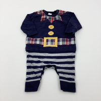 Christmas Elf Navy Striped Romper - Boys 0-3 Months