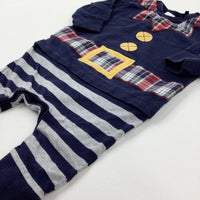 Christmas Elf Navy Striped Romper - Boys 0-3 Months