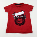 Funky Gorilla & Santa Hat Sequinned Red T-Shirt - Boys 4-5 Years