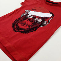 Funky Gorilla & Santa Hat Sequinned Red T-Shirt - Boys 4-5 Years