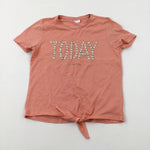 'Today' Embroidered Orange T-Shirt - Girls 11-12 Years