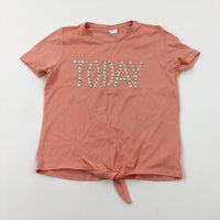 'Today' Embroidered Orange T-Shirt - Girls 11-12 Years