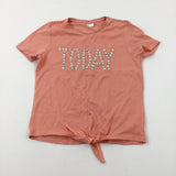 'Today' Embroidered Orange T-Shirt - Girls 11-12 Years