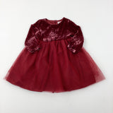 Flowers Burgundy Velour & Net Party Dress - Girls 18-24 Months