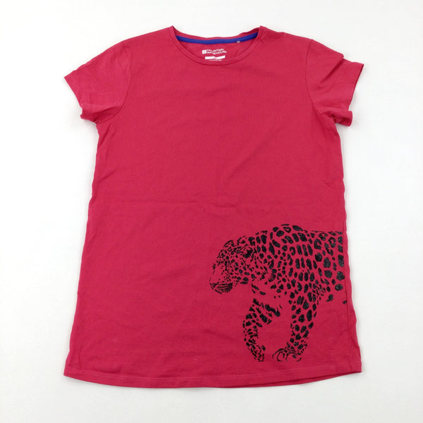 Leopard Glittery Pink T-Shirt - Girls 12-13 Years