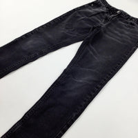 Black Denim Jeans With Adjustable Waist - Girls 12-13 Years