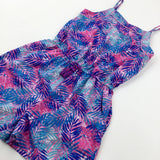 Tropical Leaves Pink & Blue Playsuit - Girls 12-13 Years
