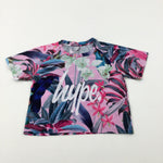 'Hype' Flowers Pink Cropped T-Shirt - Girls 12-13 Years