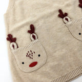 Reindeer Embroidered Beige Knitted Dungaree Dress - Girls 0-3 Months