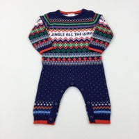 'Jingle All The Way' Patterned Red & Navy Knitted Romper - Boys 3-6 Months