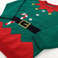 'Christmas Elf Green & Red Knitted Jumper - Boys/Girls 5-6 Years