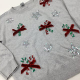 Candy Canes Sequinned Sparkly Grey Knitted Jumper - Girls 3-4 Years