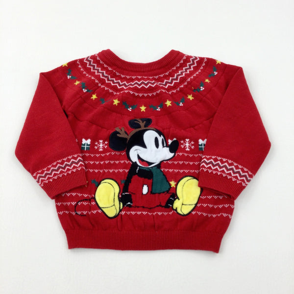 Mickey Mouse Appliqued Presents Red Knitted Jumper Boys Girls 18 24 Months