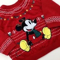 Mickey Mouse Appliqued Presents Red Knitted Jumper - Boys/Girls 18-24 Months