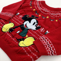 Mickey Mouse Appliqued Presents Red Knitted Jumper - Boys/Girls 18-24 Months