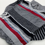 '24' Appliqued Red & Grey Striped Knitted Jumper With Faux Collar - Boys 3-4 Years