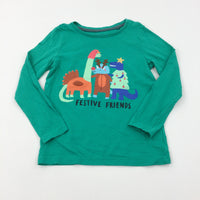 'Festive Fun' Dinosaurs Green Long Sleeve Top - Boys 5-6 Years