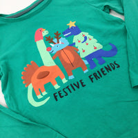 'Festive Fun' Dinosaurs Green Long Sleeve Top - Boys 5-6 Years