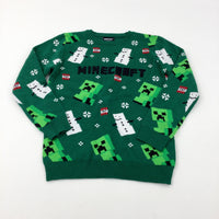 'Minecraft' Creepers & Snowmen Green Knitted Jumper - Boys 11-12 Years