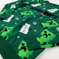 'Minecraft' Creepers & Snowmen Green Knitted Jumper - Boys 11-12 Years