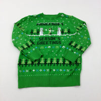 'Minecraft' Creepers & Snowflakes Green Knitted Jumper - Boys 7-8 Years