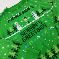 'Minecraft' Creepers & Snowflakes Green Knitted Jumper - Boys 7-8 Years