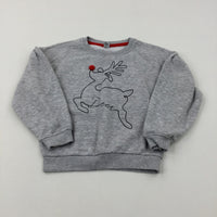 Reindeer Pom Pom Grey Sweatshirt - Girls 6-7 Years