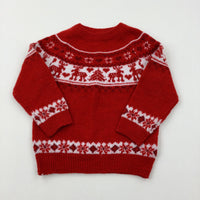 Reindeer & Heart Sparkly Red Knitted Jumper - Girls 18-24 Months