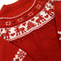 Reindeer & Heart Sparkly Red Knitted Jumper - Girls 18-24 Months