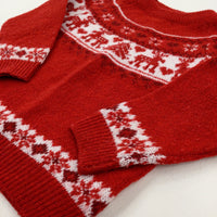 Reindeer & Heart Sparkly Red Knitted Jumper - Girls 18-24 Months