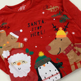 'Santa Stop Here!' Gingerbread Man & Penguin Red Long Sleeve Top - Boys/Girls 9-12 Months