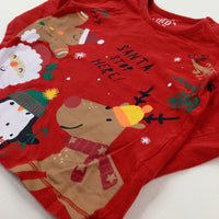 'Santa Stop Here!' Gingerbread Man & Penguin Red Long Sleeve Top - Boys/Girls 9-12 Months