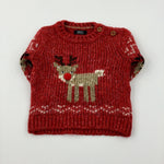 Rudolph Patterned Red Knitted Jumper - Boys/Girls 3-6 Months