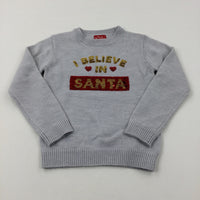 'I Believe In Santa' Sequin Flip Grey Knitted Jumper - Girls 5-6 Years