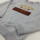 'I Believe In Santa' Sequin Flip Grey Knitted Jumper - Girls 5-6 Years