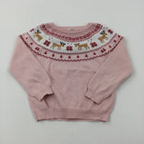 Reindeer Patterned Pink Knitted Jumper - Girls 5-6 Years