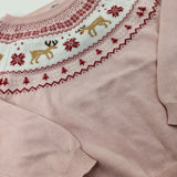 Reindeer Patterned Pink Knitted Jumper - Girls 5-6 Years