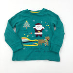 'Festive Fun With Friends' Father Christmas Appliqued Green Lightweight Sweatshirt - Boys 3-4 Years