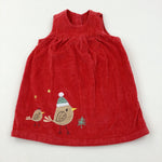 Robin Appliqued Red Cord Dress - Girls 12-18 Months