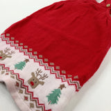 Christmas Trees & Reindeer Red Knitted Dungaree Dress - Girls 12-18 Months