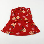 Snowflakes & Reindeer Red Jersey Dress - Girls 12-18 Months