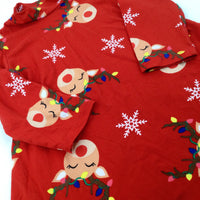 Snowflakes & Reindeer Red Jersey Dress - Girls 12-18 Months