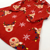 Snowflakes & Reindeer Red Jersey Dress - Girls 12-18 Months