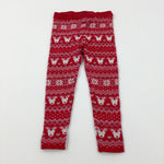 Reindeer & Hearts Red Knitted Leggings - Girls 12-18 Months