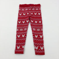 Reindeer & Hearts Red Knitted Leggings - Girls 12-18 Months